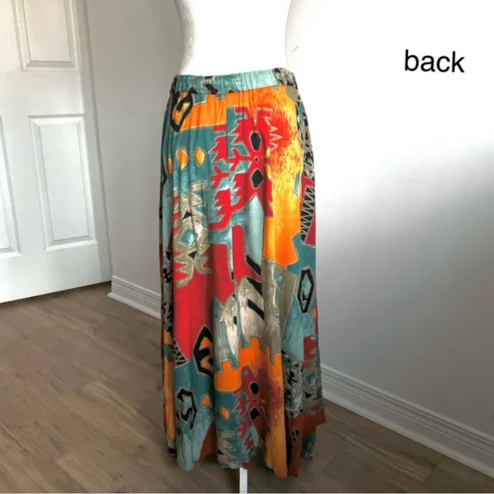 🇨🇦 Vintage 90s Abstract Art Midi Skirt – Teal Red Orange• Suttles & Seawinds - Picture 7 of 16